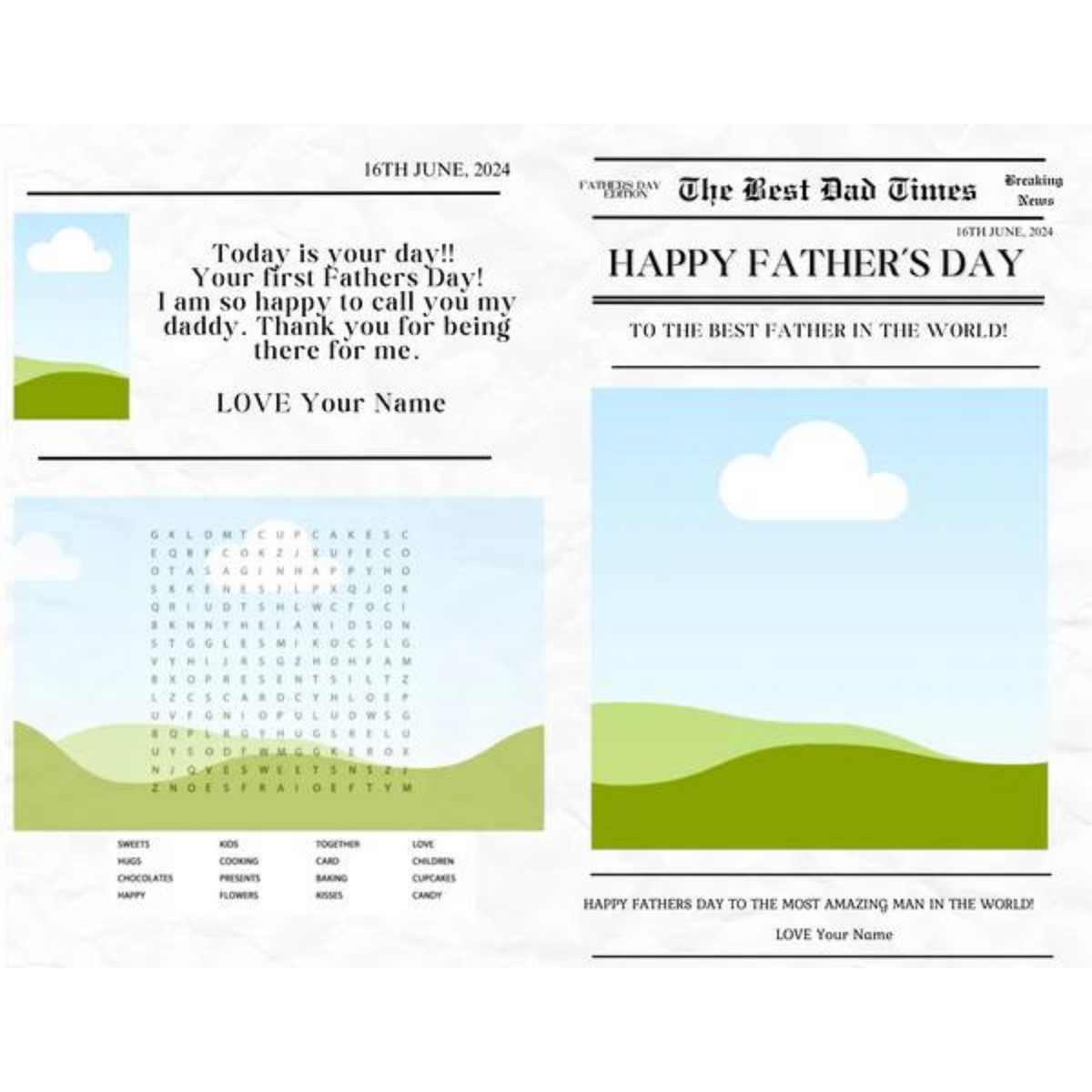 Newspaper Frame/Card Mother’s & Father’s Day Editable Template (Canva)