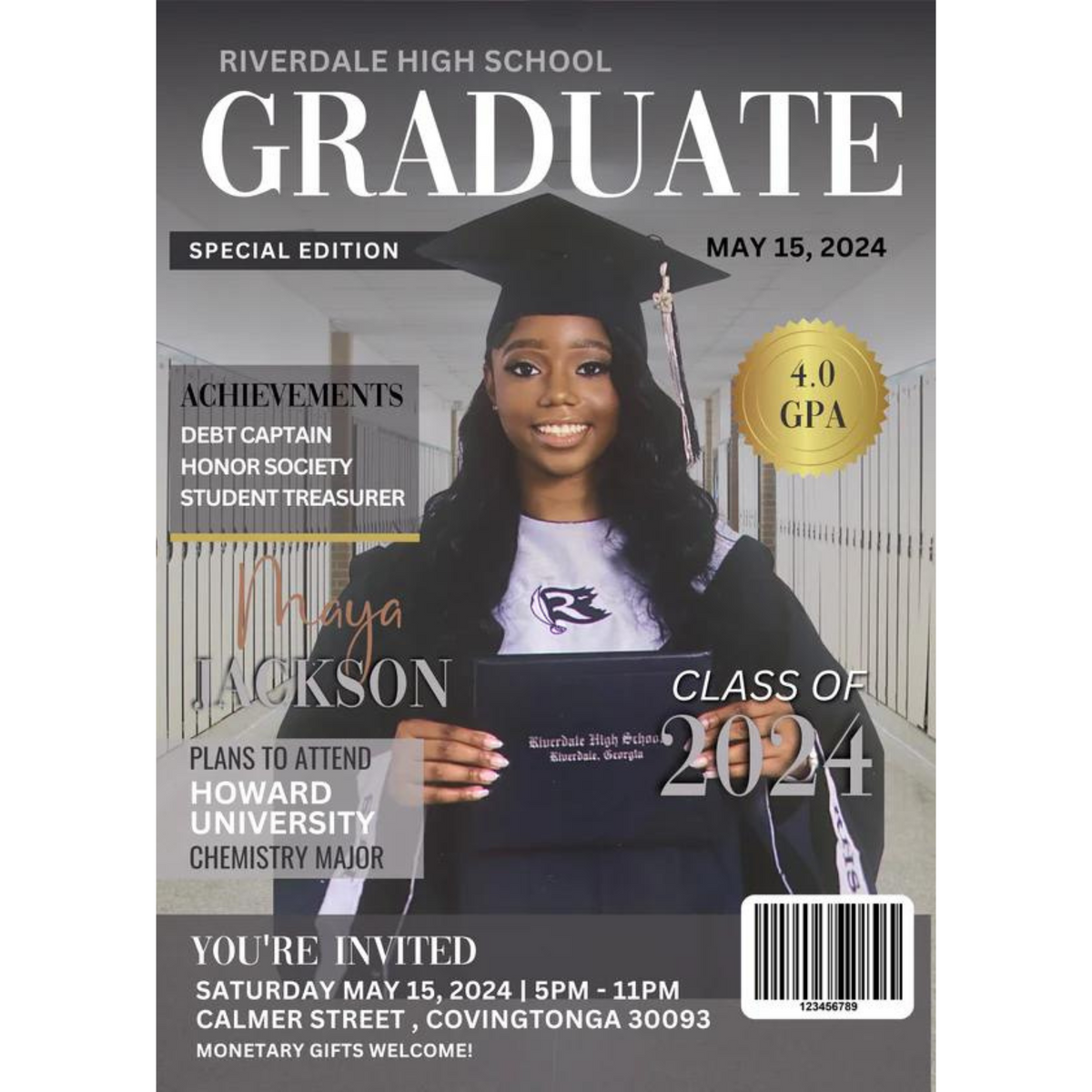 Graduation Editable Invitation Template (Canva)