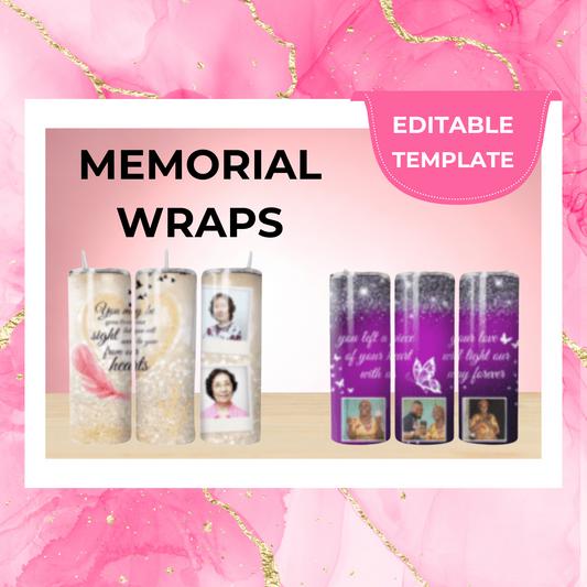 Memorial Tumbler Wrap Bundle Template 32 Editable Design