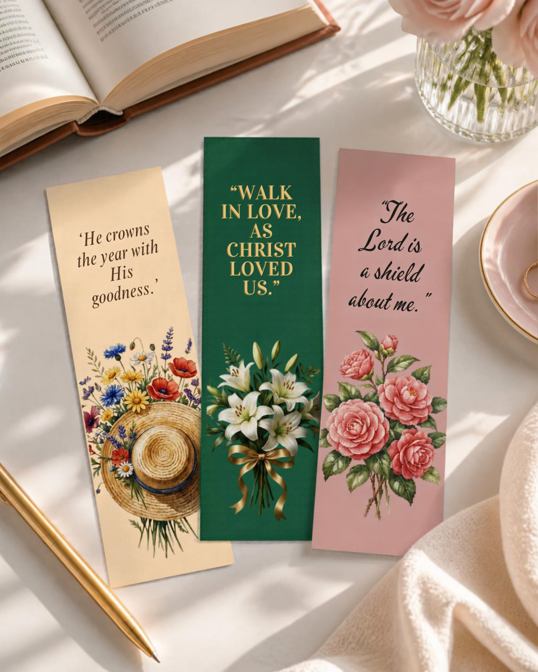 Inspirational Christian Bookmarks Set of 3 – Floral Scripture Bookmarks, Faith & Encouragement Gifts